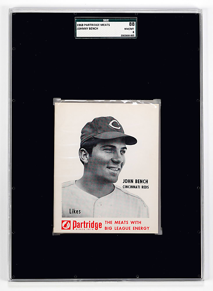 1968 Partridge Meats Cincinnati Reds Johnny Bench Rookie SGC NM/MT 8 - Highest Graded!