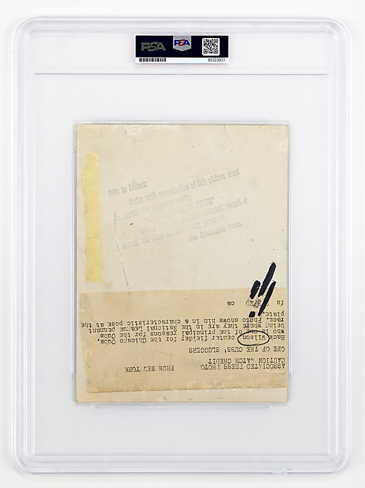 1929 Hack Wilson Original News Service Photograph - PSA/DNA Type I Authentic