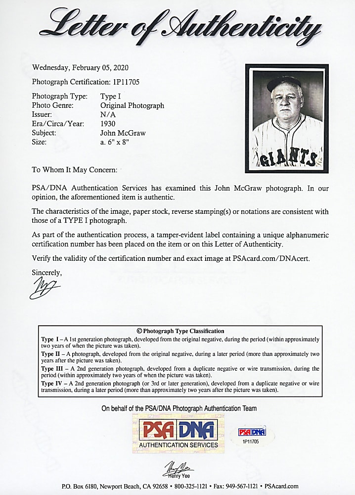 1930 John McGraw Original News Service Photograph - PSA/DNA Type I