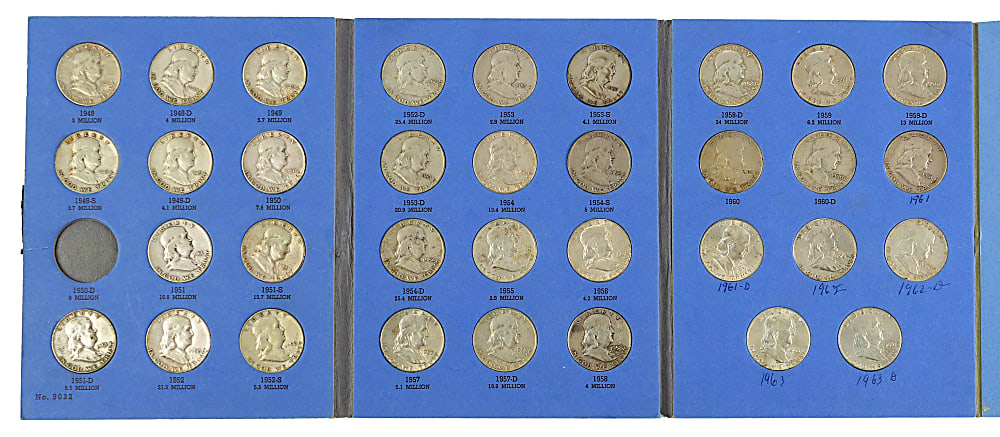 1948-1963 Franklin Silver Half Dollars (84) with Near-Complete Set (34/35)
