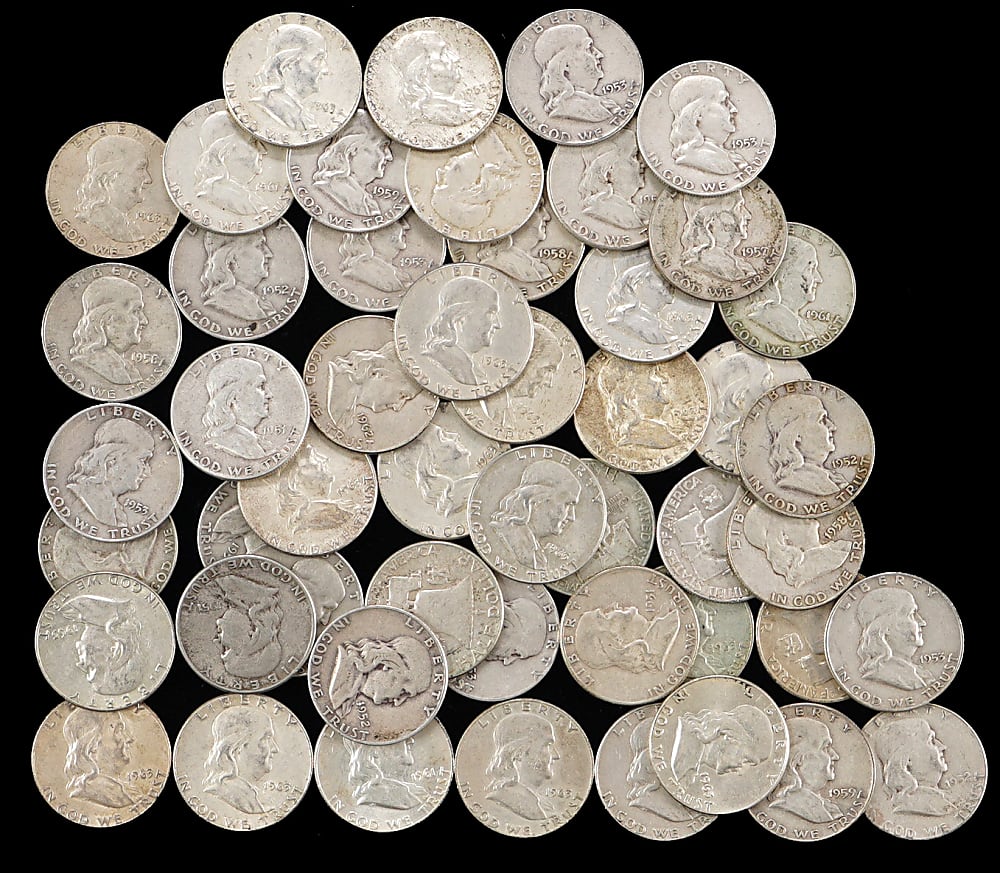 1948-1963 Franklin Silver Half Dollars (84) with Near-Complete Set (34/35)