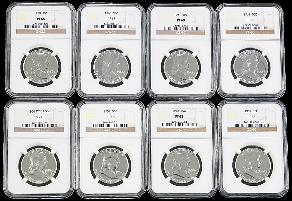 1956-1963 Franklin Proof Silver Half Dollar NGC Graded Run (8)