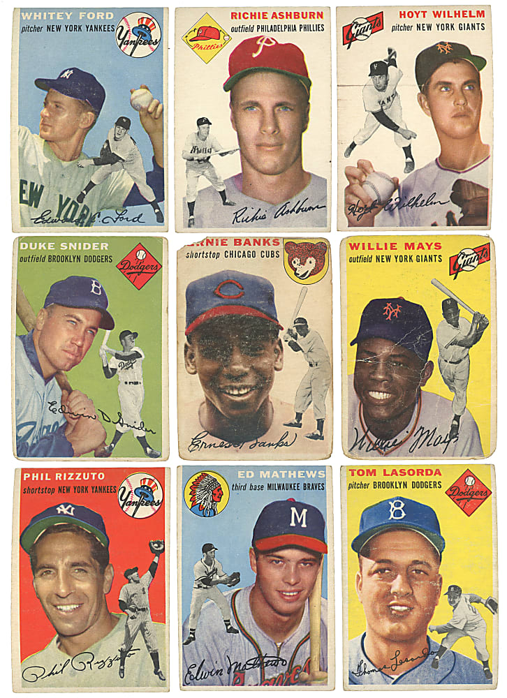 1954 Topps Near Complete Set (240/250) with #90 Willie Mays & #94 Ernie Banks Rookie
