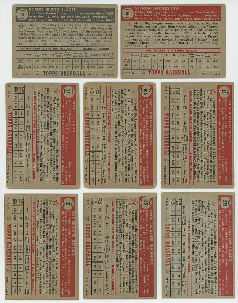 1952 Topps #1-310 Starter Set (95) Different