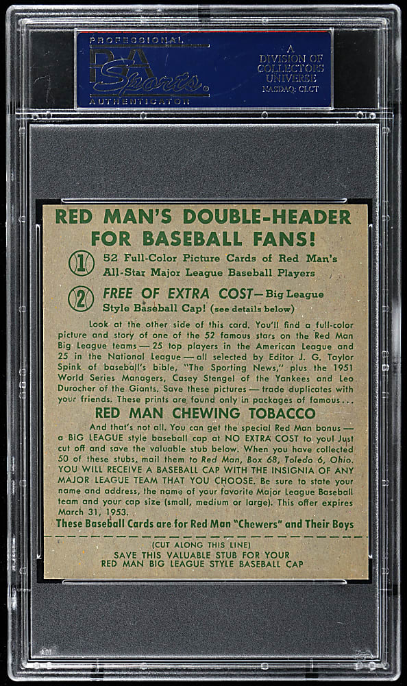 1952 Red Man Tobacco #8 Bob Feller with Tab PSA NM 7
