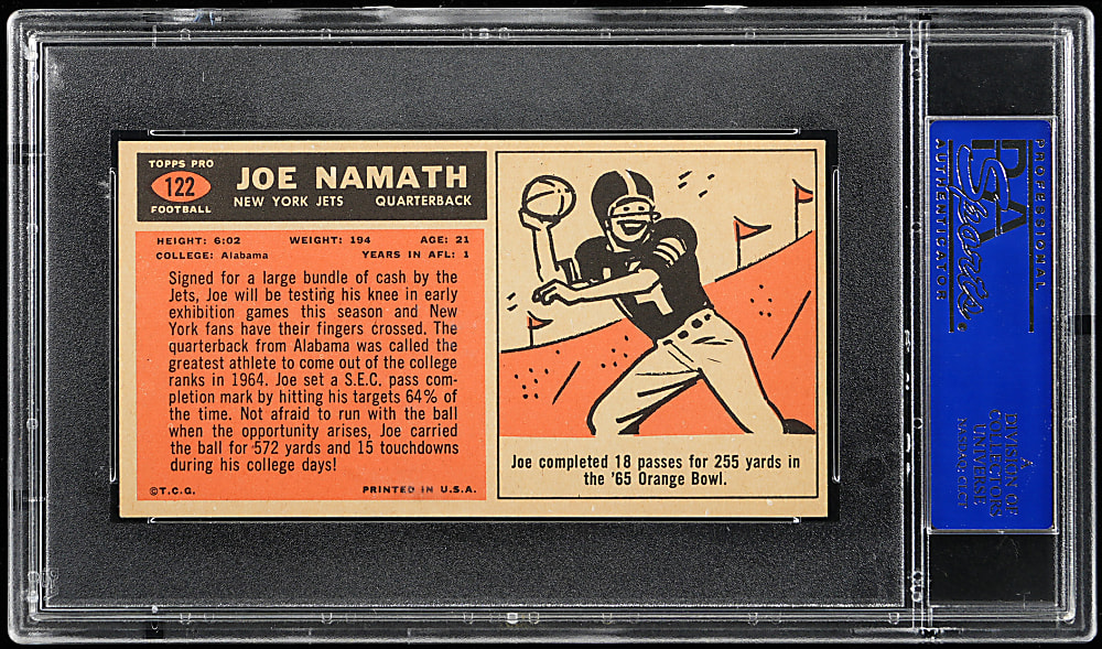 1965 Topps Football #122 Joe Namath Rookie SP "Butterfly" Variation PSA EX-MT 6