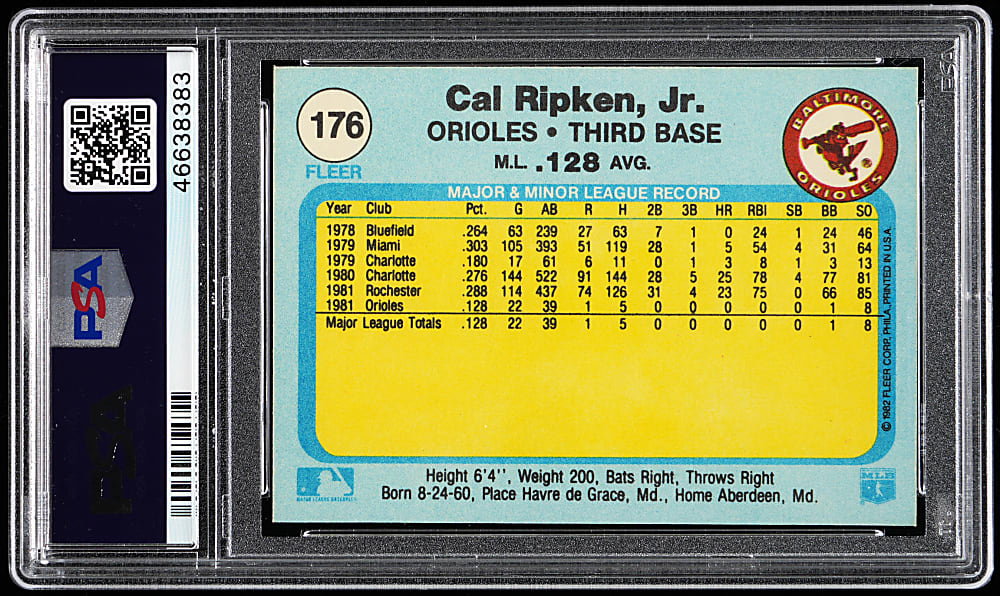 1982 Fleer #176 Cal Ripken Jr. Rookie PSA GEM MINT 10