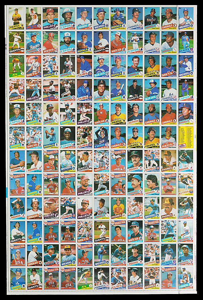 1985 Topps Complete Set In (6) Uncut Sheets Plus (4) Extra Factory Sealed Uncut Sheets (10 Total Sheets)