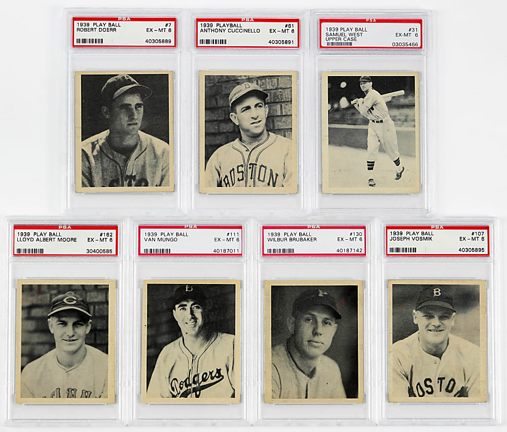 1939 Play Ball PSA Graded EX-MT 6 Group (7) with #7 Bobby Doerr Plus (2) High Numbers