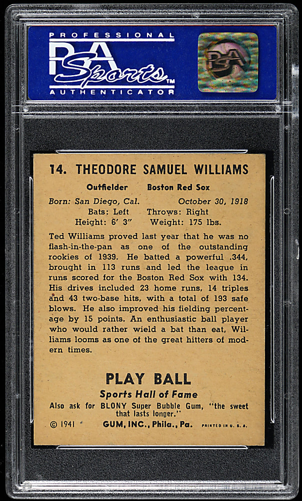 1941 Play Ball #14 Ted Williams PSA NM 7
