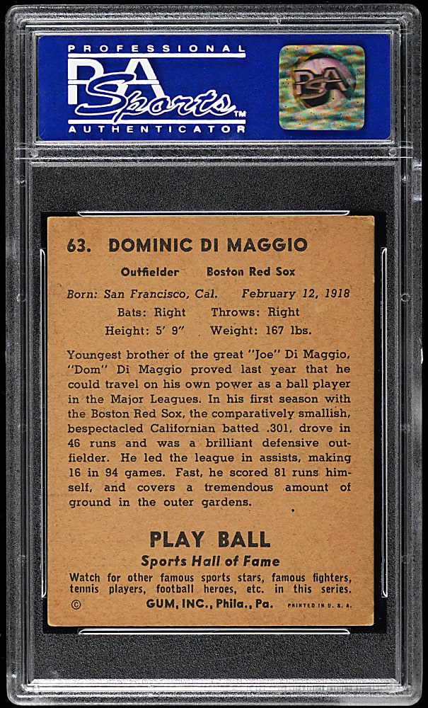 1941 Play Ball #63 Dom DiMaggio PSA EX-MT 6