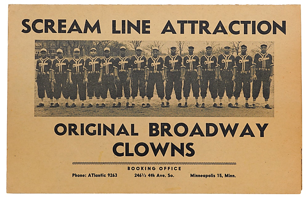 1950s "Original Broadway Clowns" Negro Baseball Team Advertising Scorecard