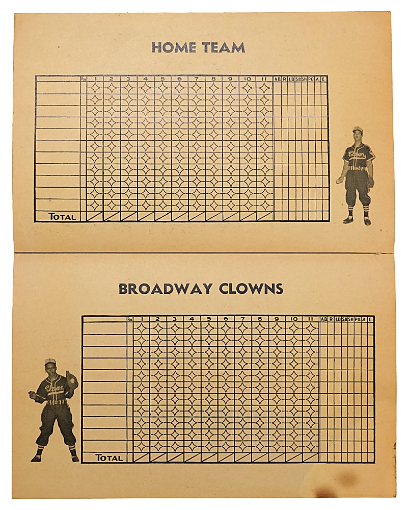 1950s "Original Broadway Clowns" Negro Baseball Team Advertising Scorecard