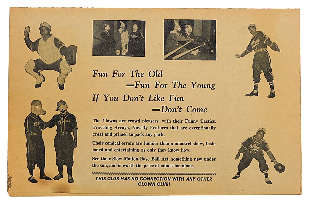 1950s "Original Broadway Clowns" Negro Baseball Team Advertising Scorecard