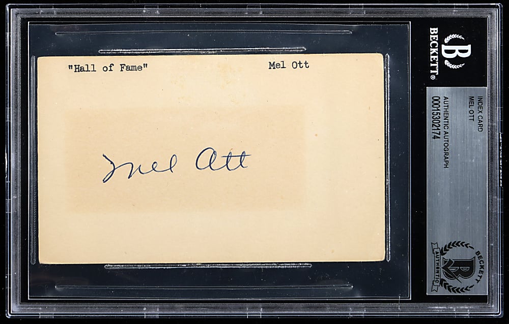 Mel Ott Signed Index Card - Beckett Authentic