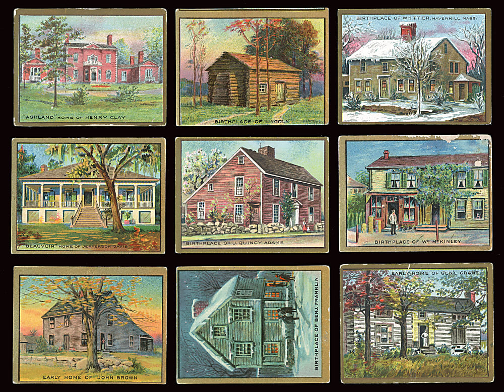 1911 T69 Helmar Historic Homes Near-Complete Set (49/50) with Original Turkish Cigarettes Box