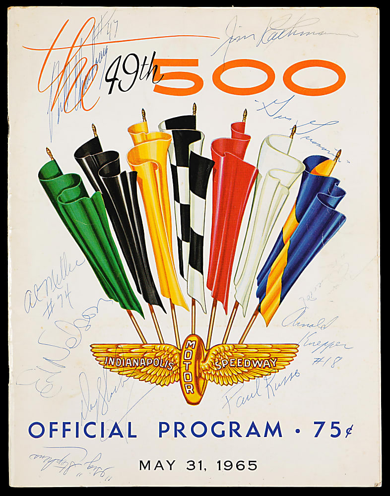 1965 Indianapolis 500 Multi-Signed Program with (12) Including Apollo 1 Astronaut Gus Grissom & Indy Rookie of the Year Mario Andretti - Full JSA