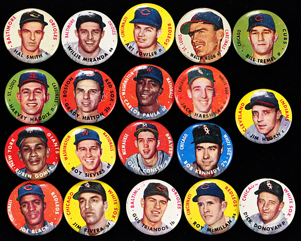 1956 Topps Pins Starter Set (23) with (3) Hall of Famers Including Hank Aaron