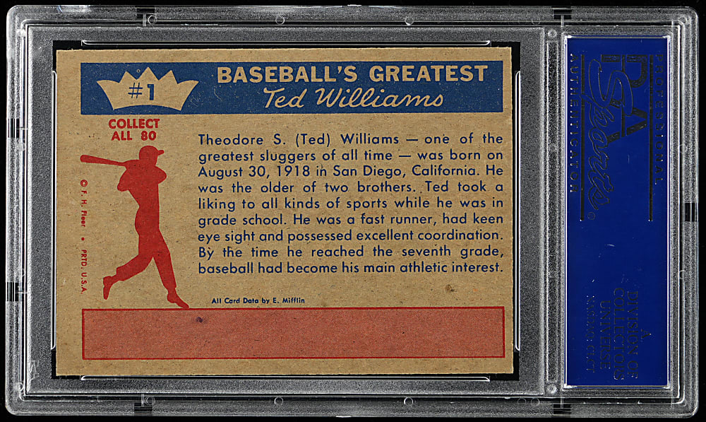 1959 Fleer Ted Williams #1 "The Early Years" PSA MINT 9