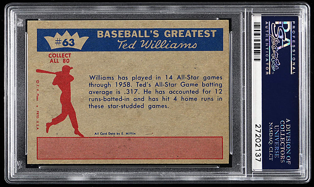 1959 Fleer Ted Williams #63 "Ted's All-Star Record" PSA MINT 9