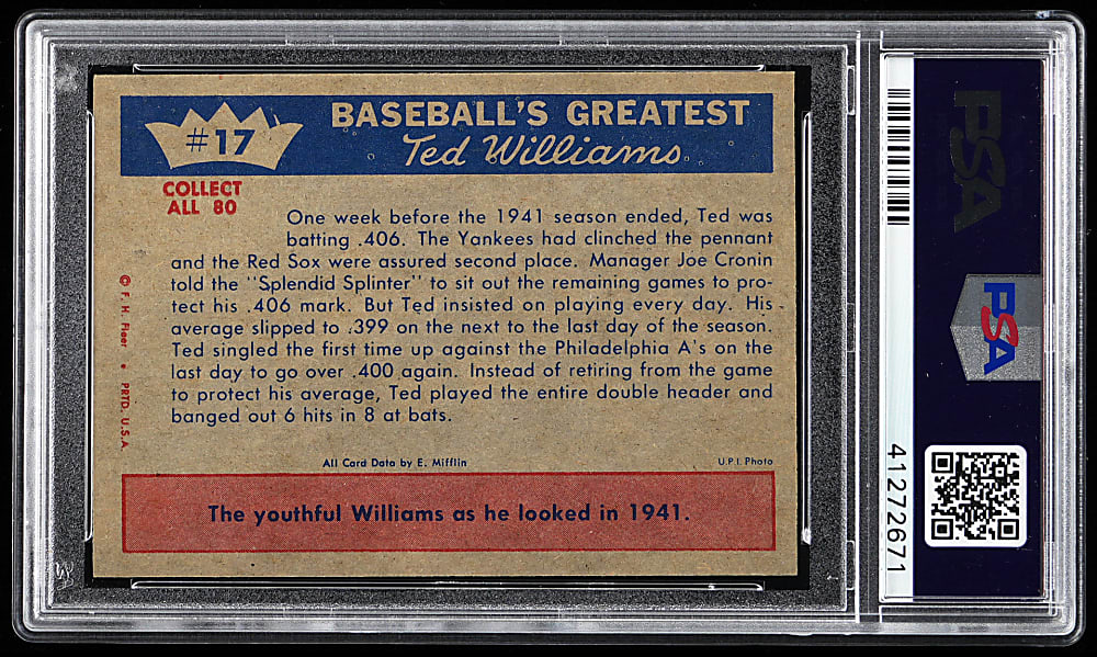 1959 Fleer Ted Williams #17 "How Ted Hit .400" PSA MINT 9
