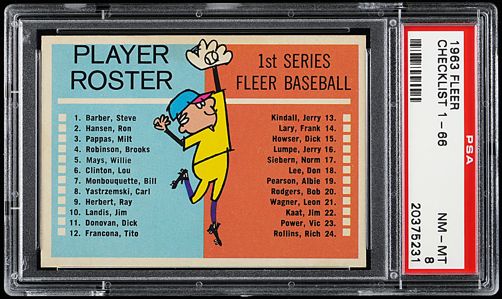 1963 Fleer Checklist PSA NM-MT 8