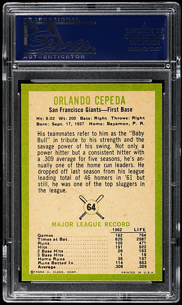 1963 Fleer #64 Orlando Cepeda PSA MINT 9