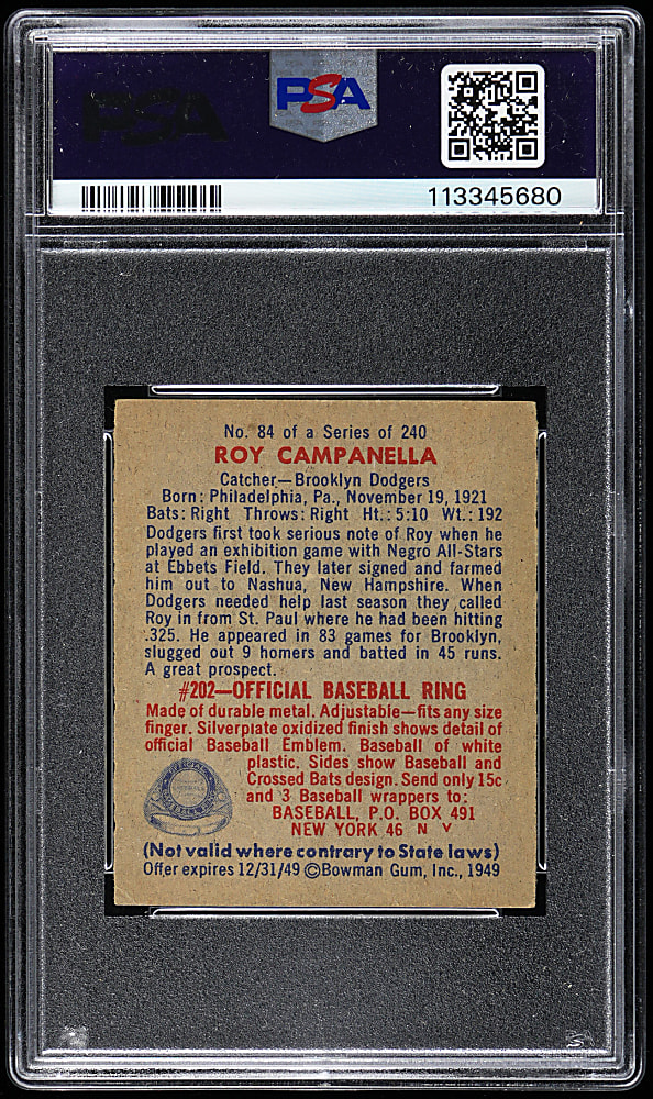 1949 Bowman #84 Roy Campanella Rookie PSA EX 5