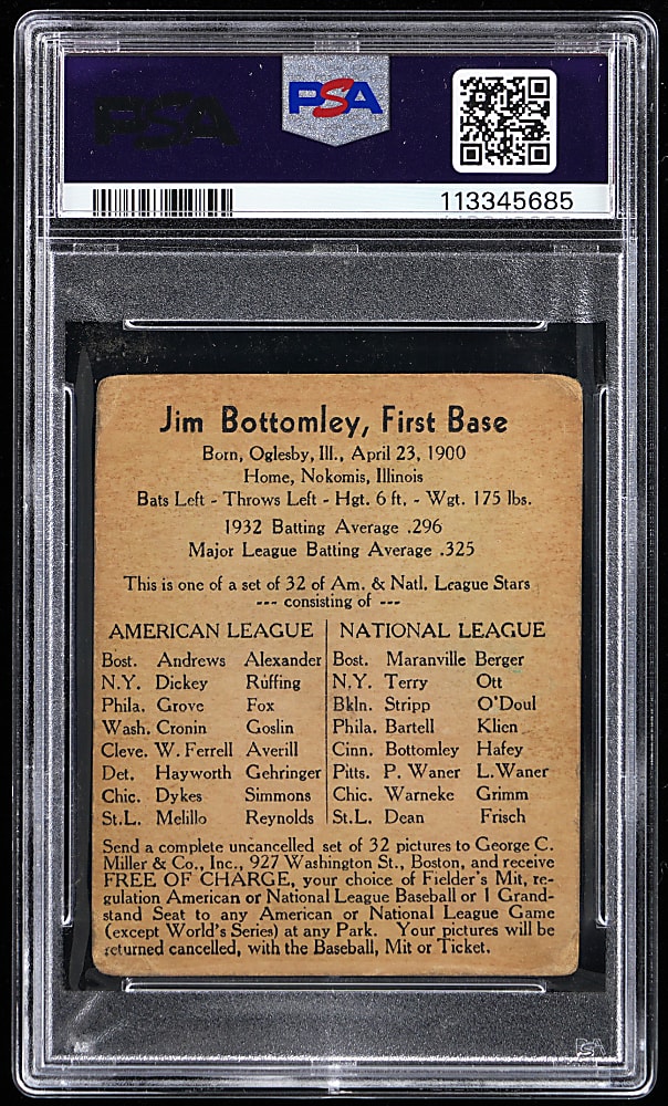 1933 R300 George C. Miller Jim Bottomley PSA GOOD 2
