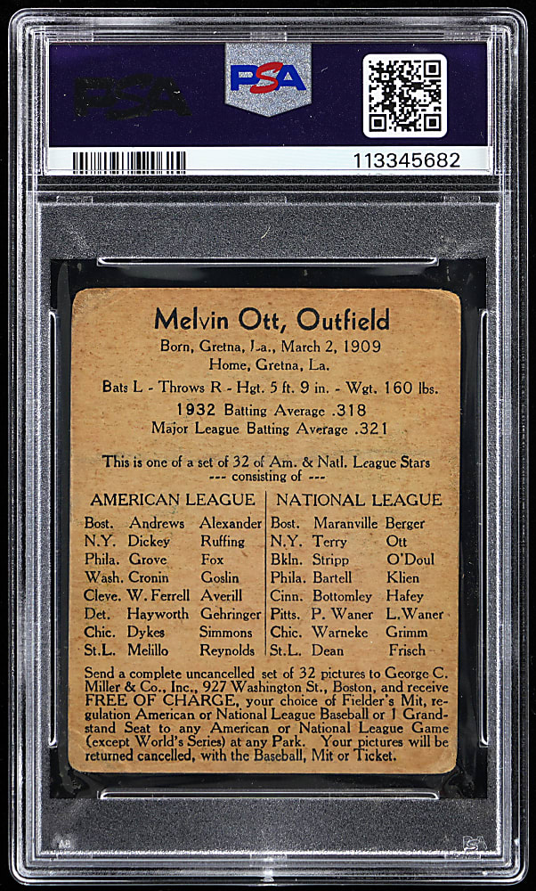 1933 R300 George C. Miller Mel Ott PSA POOR 1