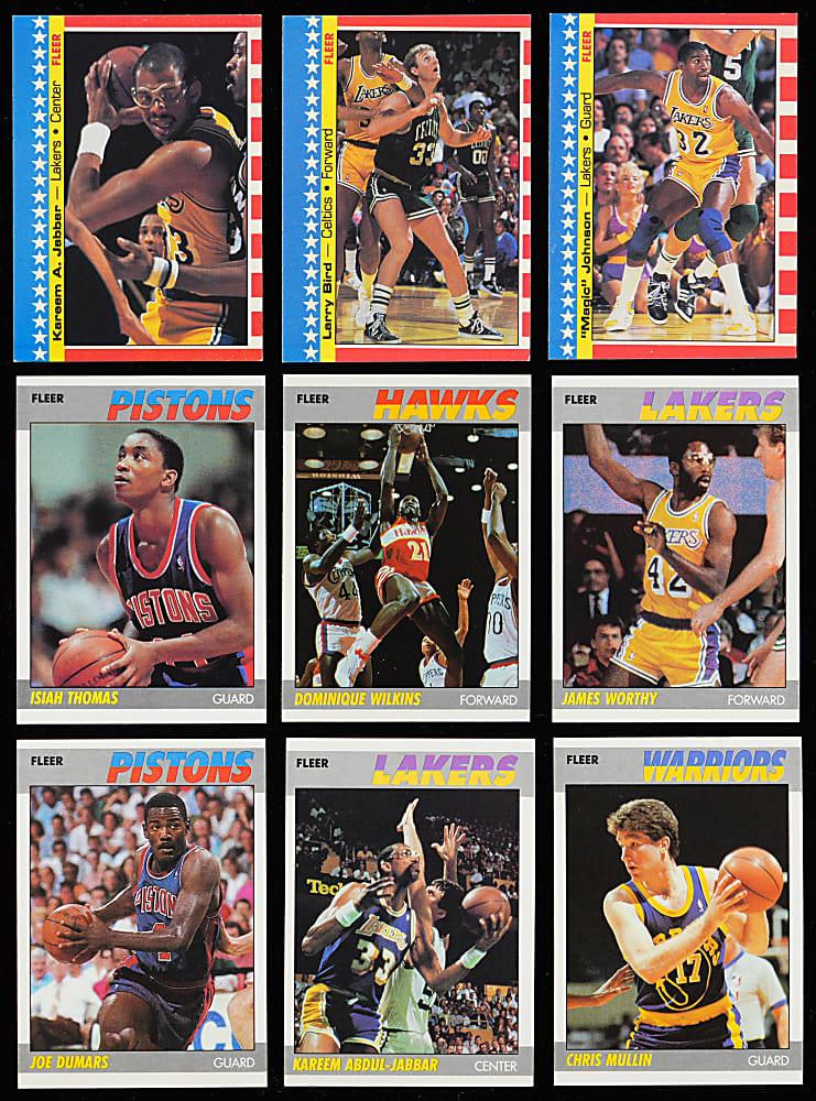 1987-1988 Fleer Basketball Complete Set (132) & Sticker Set (11) with PSA NM-MT 8 Michael Jordan Graded Pair