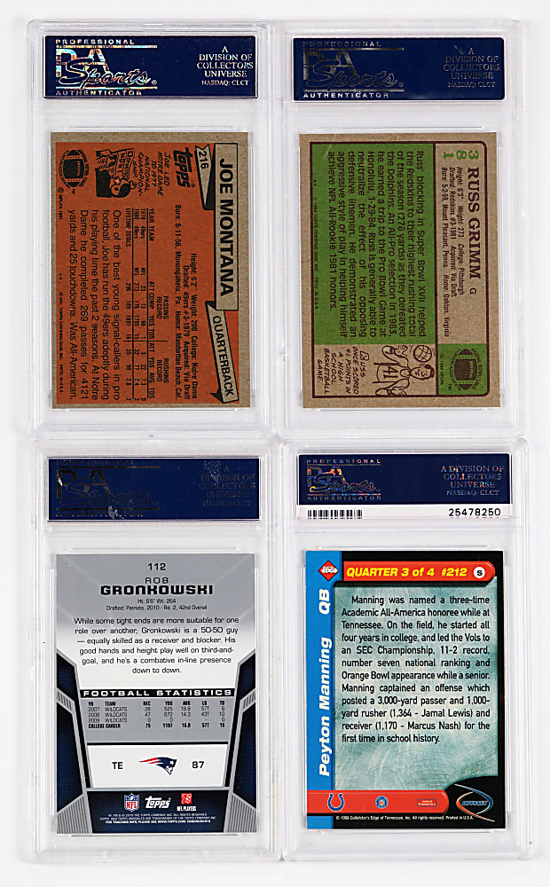 1981-2010 Football Hall of Famers & Gronk Rookie Quartet with Montana & (3) PSA GEM MINT 10