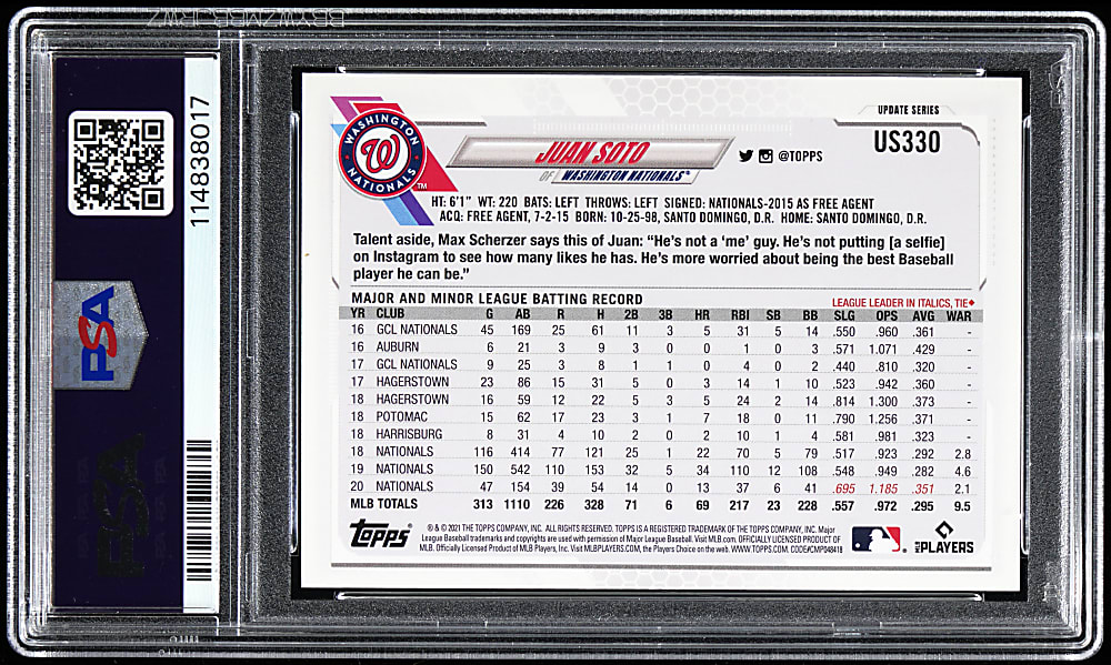 2021 Topps Update #US330 Juan Soto "Big Head" Super Shortprint PSA GEM MINT 10