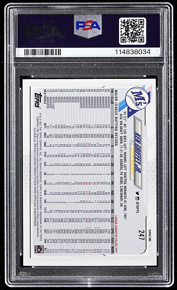 2021 Topps #247 Ken Griffey Jr. Ultra Short Print PSA GEM MINT 10
