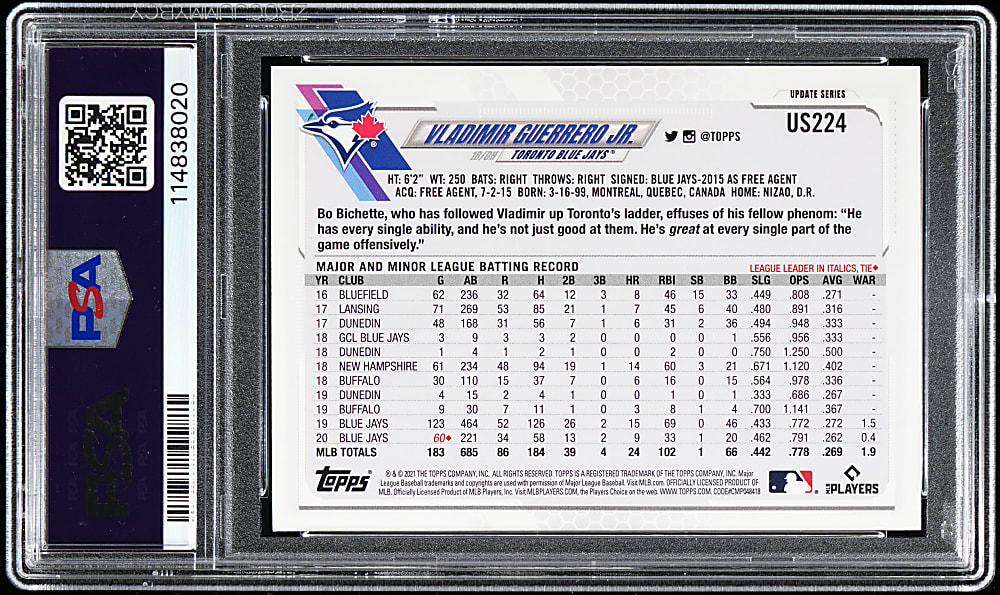 2021 Topps Update #US224 Vladimir Guerrero Jr. "Big Head" Super Shortprint PSA NM-MT 8