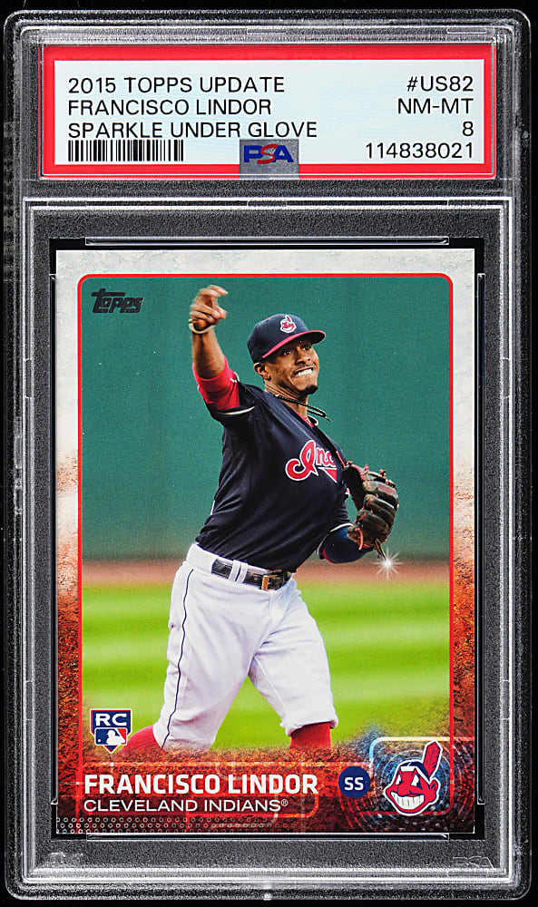 2015 Topps Update #US82 Francisco Lindor Rookie, Sparkle Under Glove Short Print Variation PSA NM-MT 8