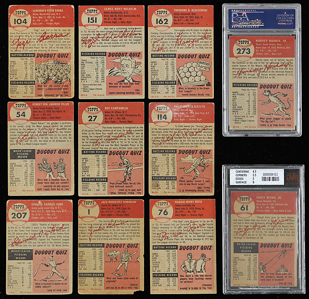 1953 Topps Partial Set (226/274) with #1 Jackie Robinson & (2) Graded