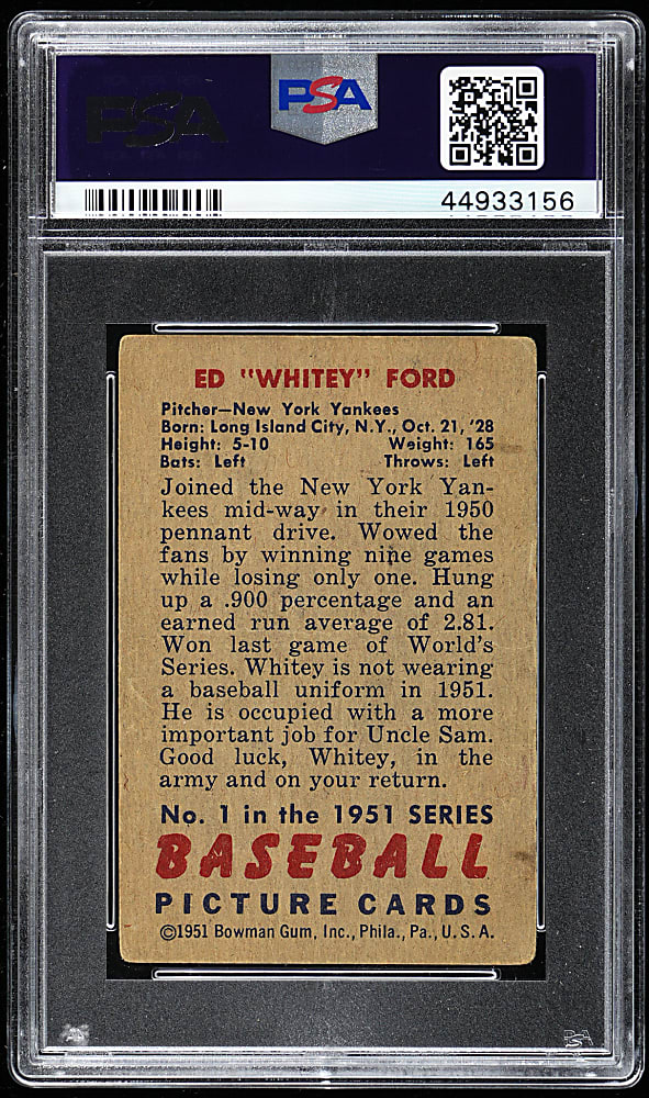 1951 Bowman #1 Whitey Ford Rookie PSA GOOD 2