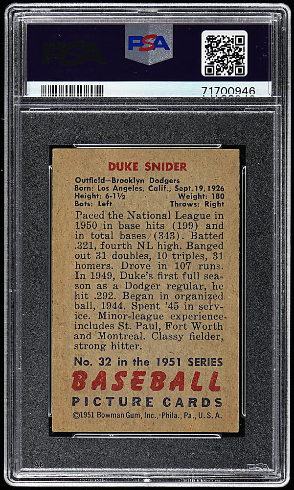 1951 Bowman #32 Duke Snider PSA EX 5