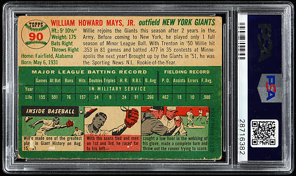 1954 Topps #90 Willie Mays PSA GOOD 2