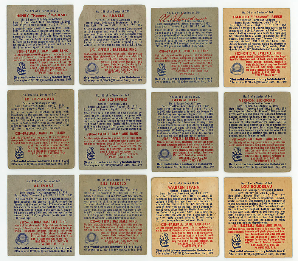 1949 Bowman Partial Set (120/240) with (5) Hall of Famers, (15) High Numbers & (6) Tougher Versions