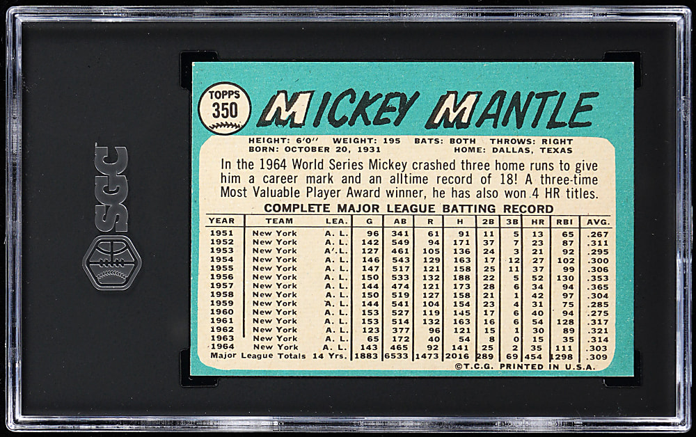 1965 Topps #350 Mickey Mantle SGC VG/EX+ 4.5