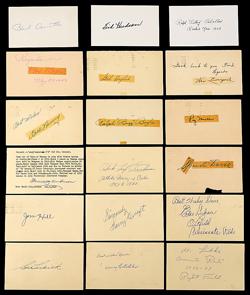 1940s to 1990s Signed Postcards (1,010) and Index Cards (340) Balance of Collection