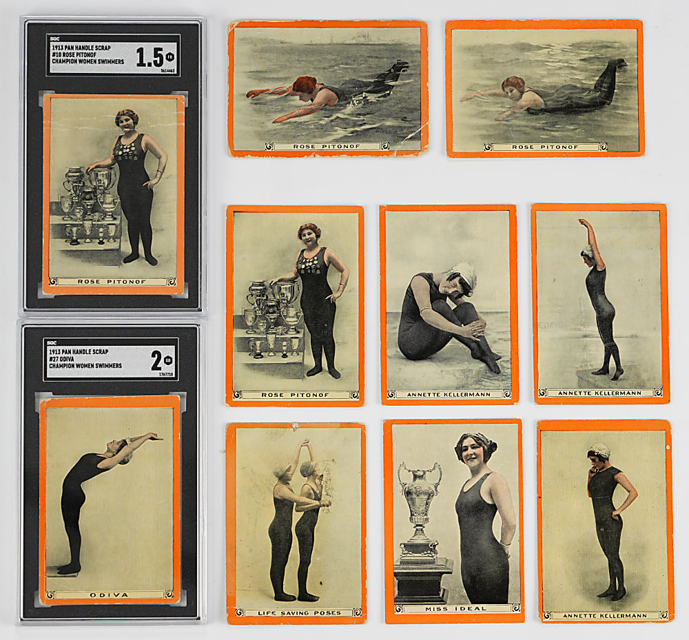 1912-1913 Pan Handle Scrap Champions T Cards (80) with T221 Women Swimmers Partial Set (61/100) & T230 Athletes Starter Set (16/50) with (2) SGC Graded