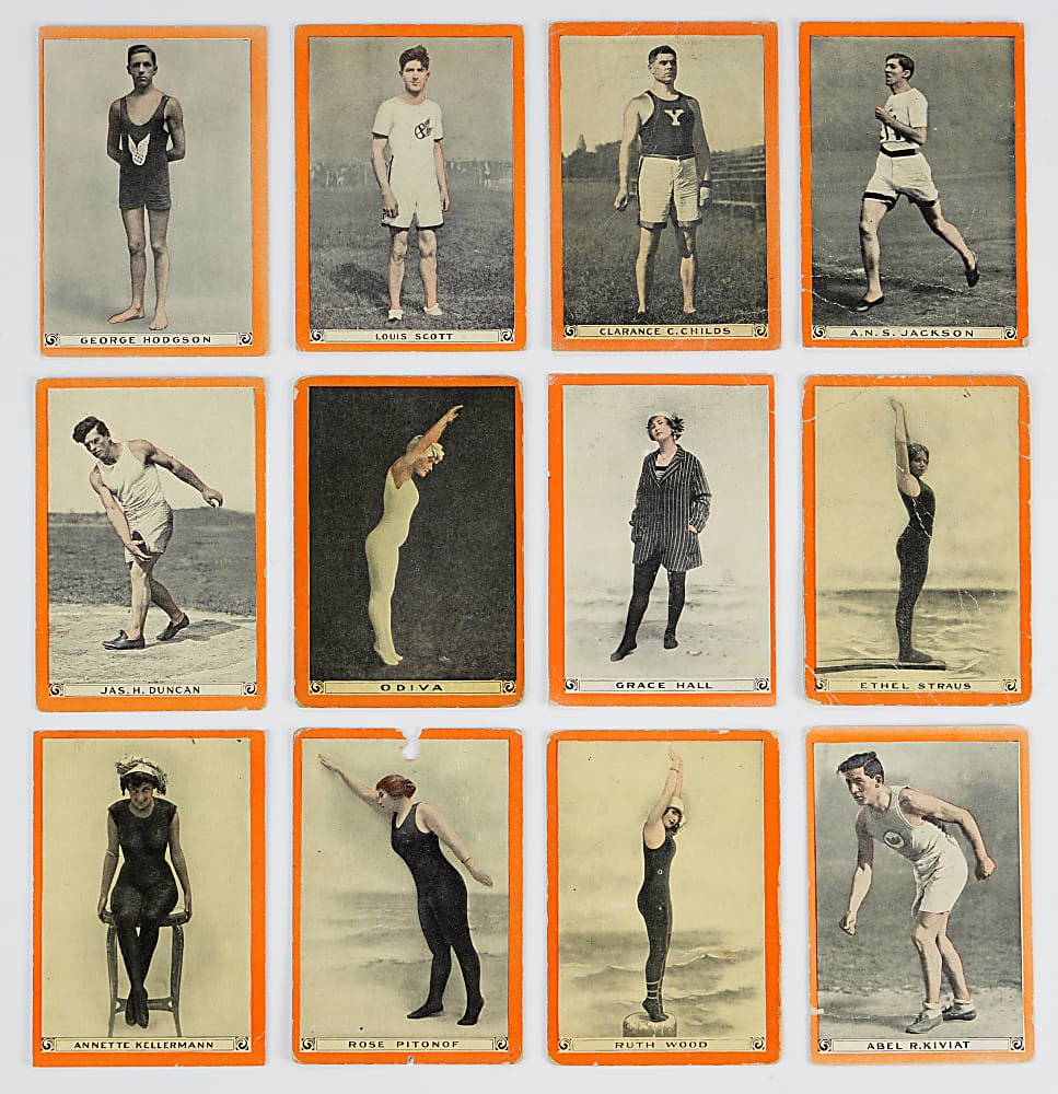 1912-1913 Pan Handle Scrap Champions T Cards (80) with T221 Women Swimmers Partial Set (61/100) & T230 Athletes Starter Set (16/50) with (2) SGC Graded