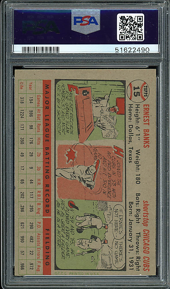1956 Topps #15 Ernie Banks (Gray Back) PSA NM-MT 8 (oc)