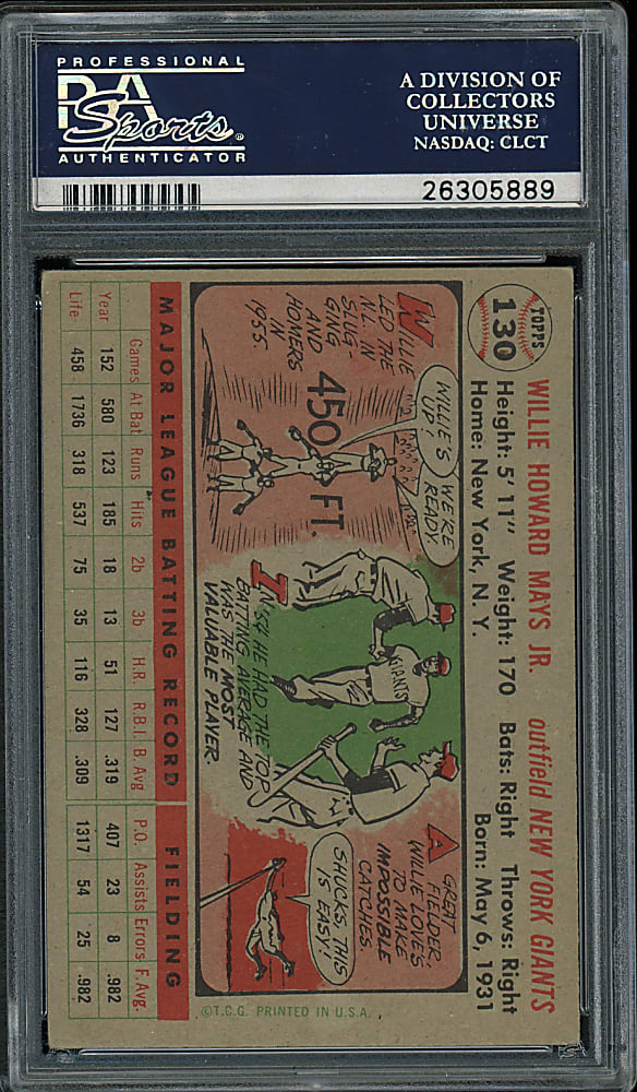 1956 Topps #130 Willie Mays (Gray Back) PSA VG 3