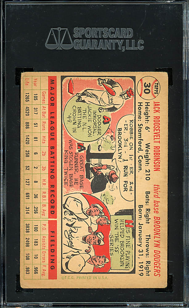 1956 Topps #30 Jackie Robinson (White Back) SGC VG 3