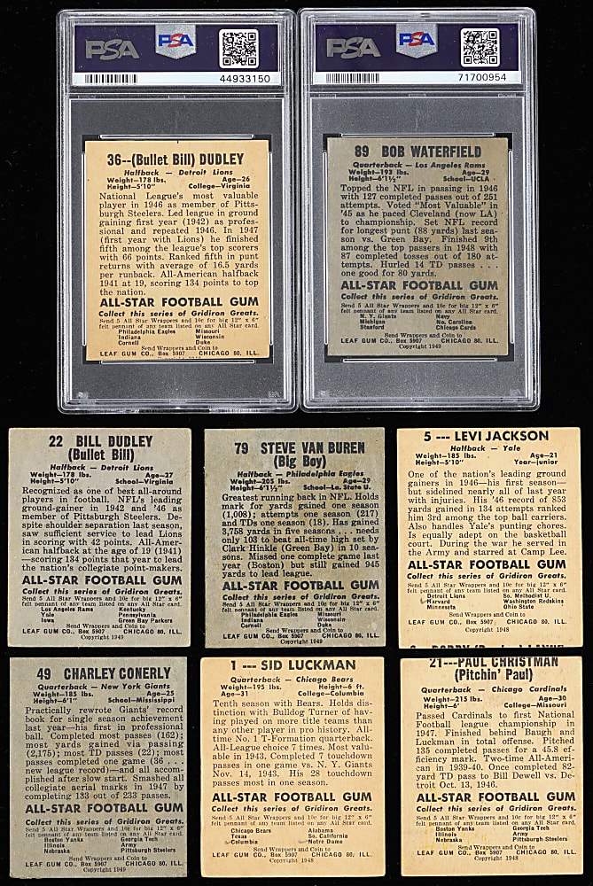 1948 & 1949 Leaf Football Partial/Starter Set Pair with (46) Cards Including (2) PSA Graded