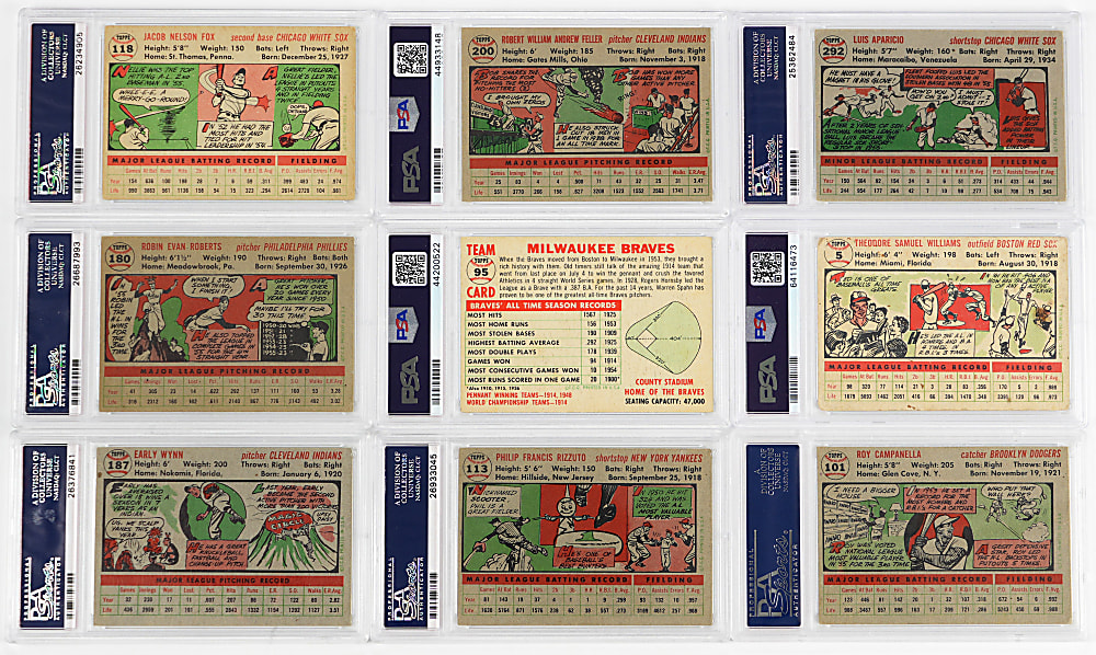 1956 Topps PSA Graded Collection (9) Including (8) Hall of Famers & (1) Team Card